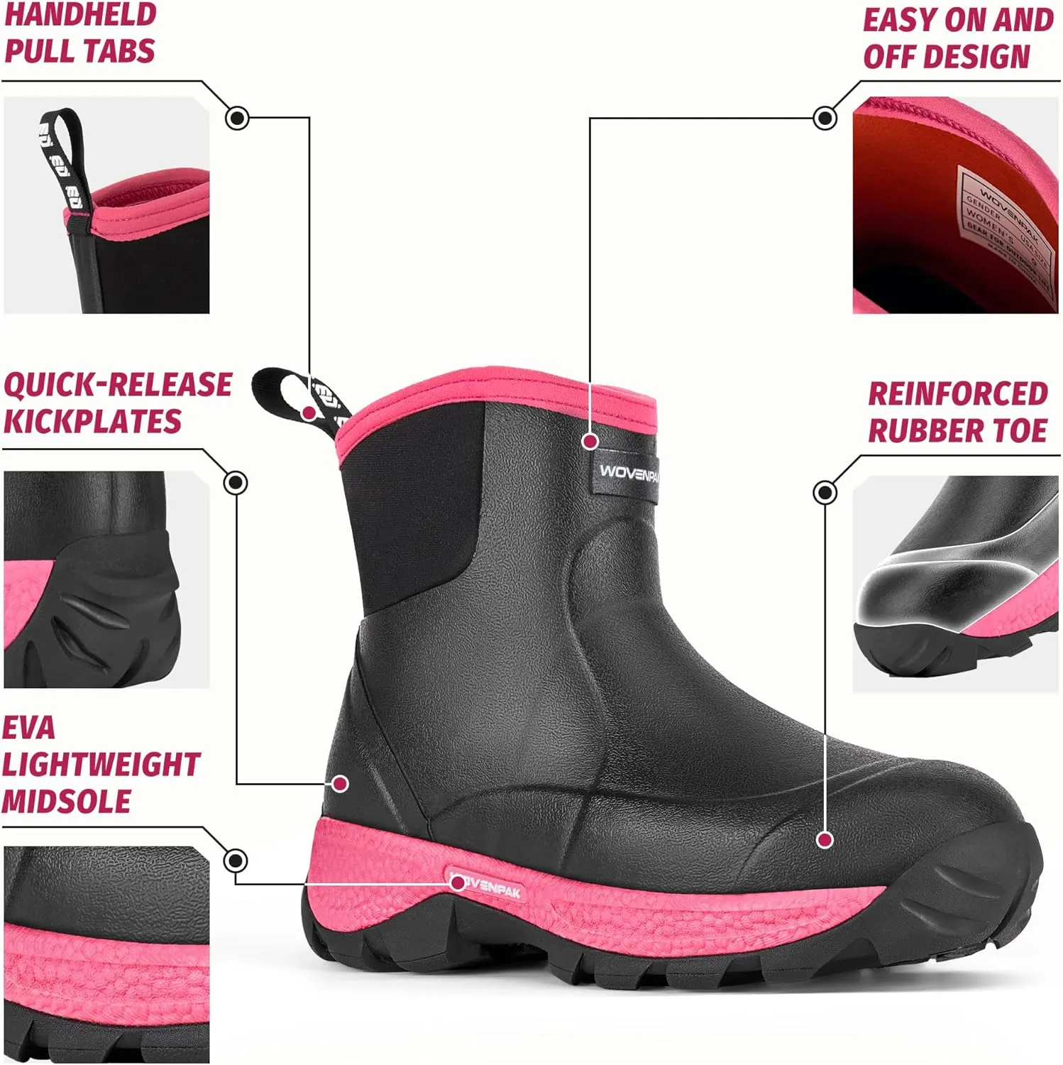 WOVENPAK Ankle Boots for Women, Rubber Rain Boots Waterproof Women, Ankle Garden Mud Boots Shoes, Rubber Boots for Women Insulated Lightweight Short Boots for Outdoor, Garden, Yard Work, Size 6-11