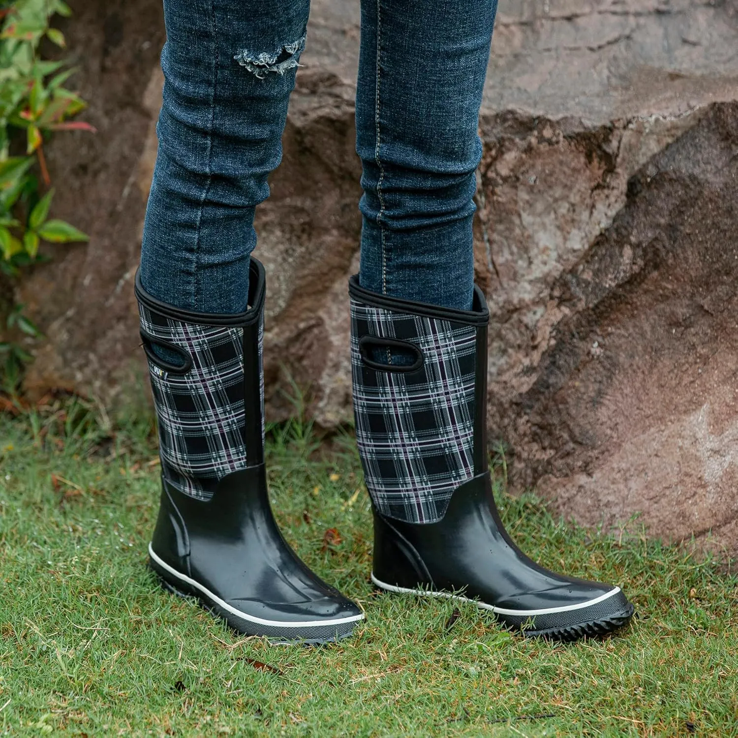 WTW Mid Calf Rain Boots for Women - Waterproof Insulated Neoprene Mud Boots Outdoor Hunting Garden Boots