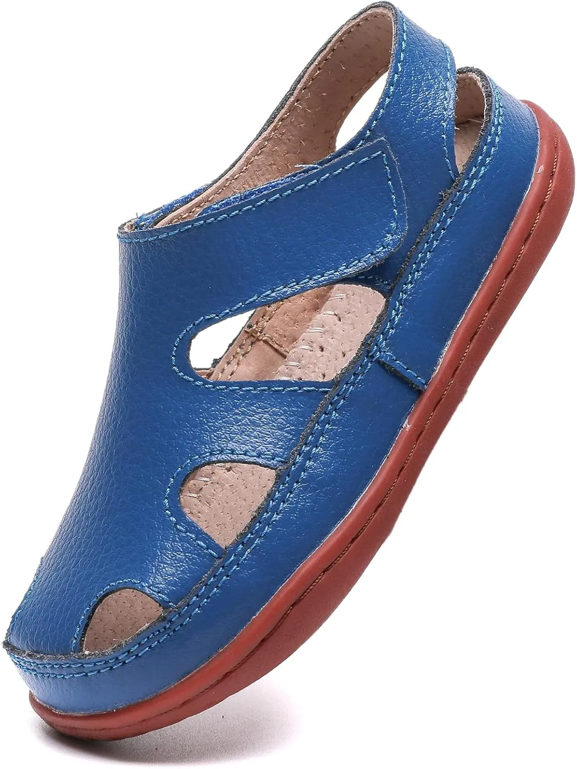 WUIWUIYU Boy's Girl's Leather Soft Closed Toe Outdoor Beach Summer Sport Sandals Athletic Fisherman Shoes for Toddler/Little Kid/Big Kid