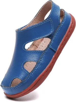 WUIWUIYU Boy's Girl's Leather Soft Closed Toe Outdoor Beach Summer Sport Sandals Athletic Fisherman Shoes for Toddler/Little Kid/Big Kid