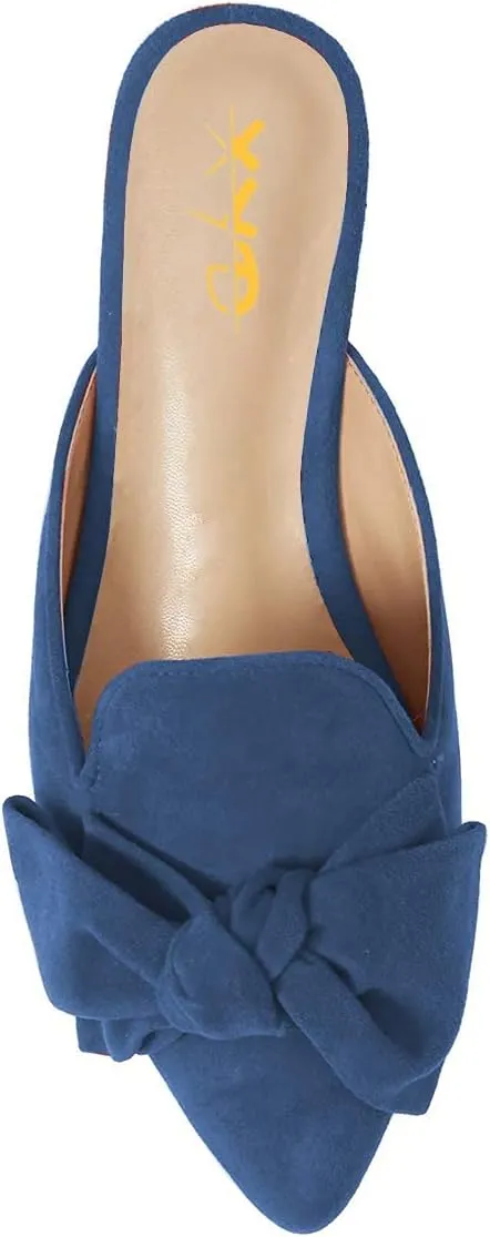 XYD Women Closed Pointed Toe Bows Mules Low Heel Flats Slip On Slide Sandals Daily Casual Outdoor Comfort Shoes