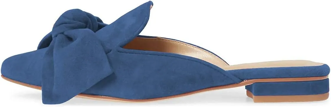 XYD Women Closed Pointed Toe Bows Mules Low Heel Flats Slip On Slide Sandals Daily Casual Outdoor Comfort Shoes