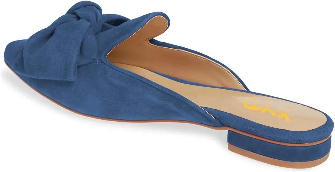 XYD Women Closed Pointed Toe Bows Mules Low Heel Flats Slip On Slide Sandals Daily Casual Outdoor Comfort Shoes
