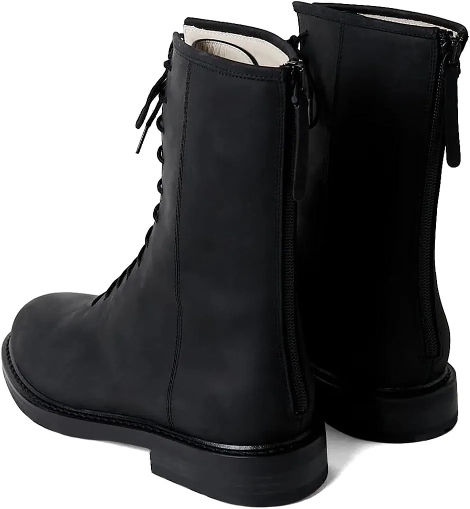 XYD Women Girls Combat Boots Lug Sole Stacked Chunky Heel Front Lace Up Back Zipper Flat Ankle Booties Fashion Walking Daily Shoes