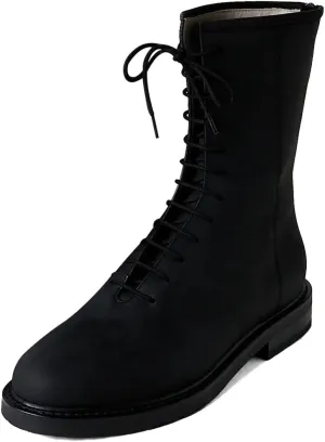 XYD Women Girls Combat Boots Lug Sole Stacked Chunky Heel Front Lace Up Back Zipper Flat Ankle Booties Fashion Walking Daily Shoes