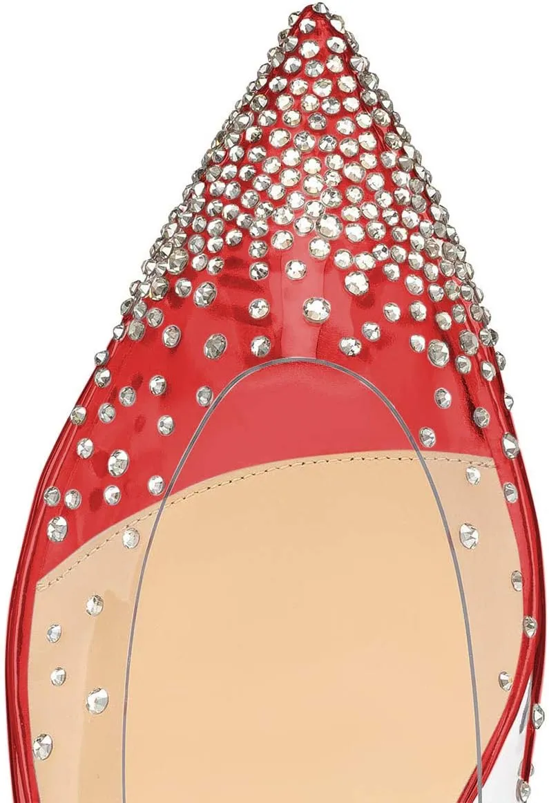 XYD Women Rhinestones Studded Ballet Flats Mesh Rivets Hidden Heels Slip On Pointed Toe Evening Dressy Shoes