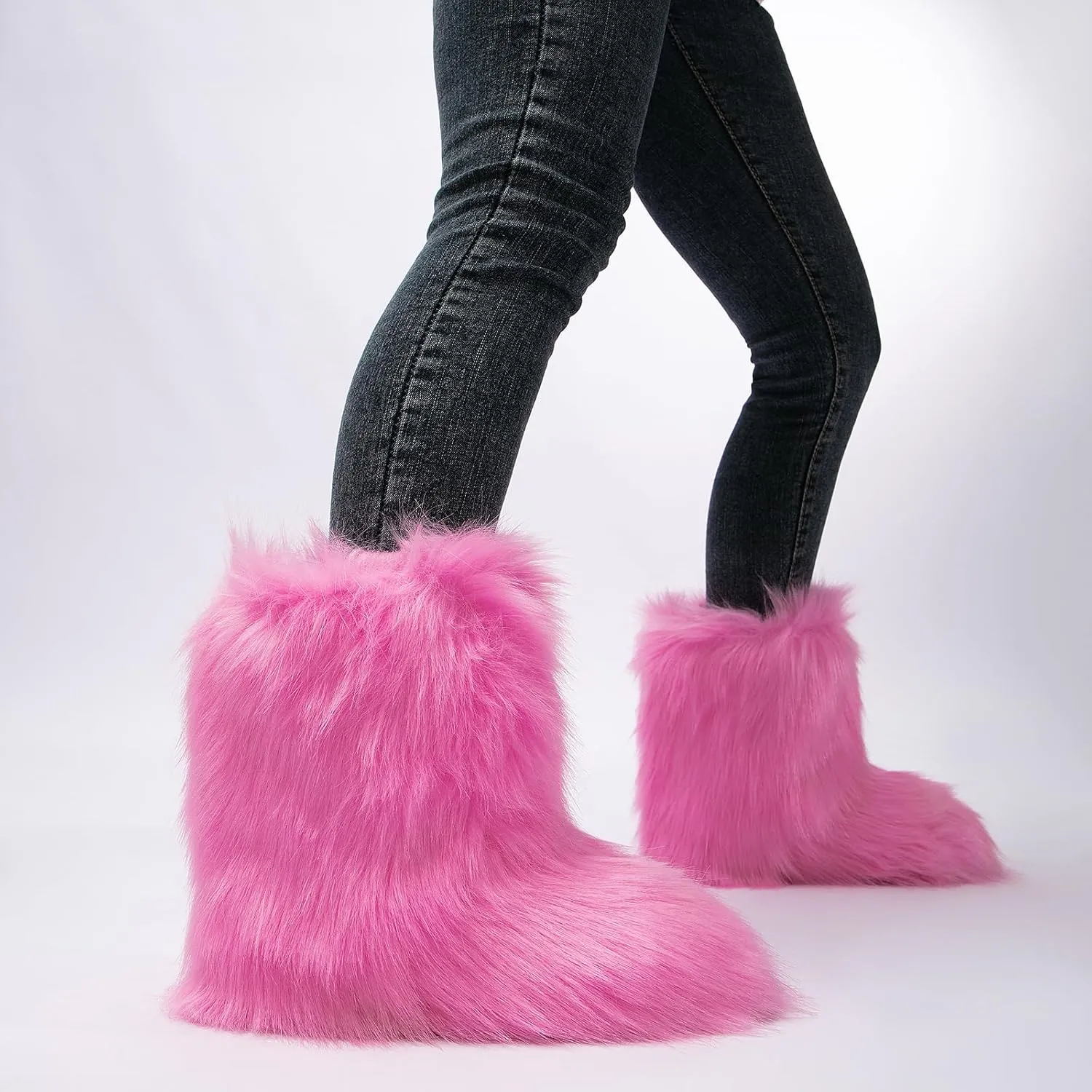 yamerbo Faux Fur Boots for Women, Fuzzy Flurry Furry Leg Warm Boots, Winter Mid-Calf Snow Shoes