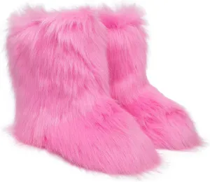 yamerbo Faux Fur Boots for Women, Fuzzy Flurry Furry Leg Warm Boots, Winter Mid-Calf Snow Shoes