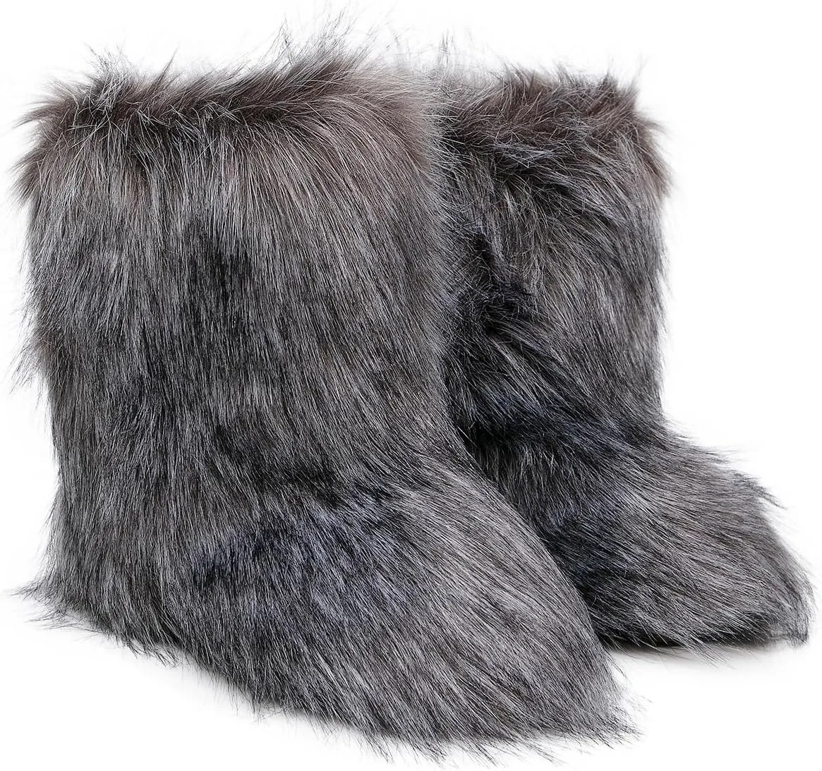 yamerbo Faux Fur Boots for Women, Fuzzy Flurry Furry Leg Warm Boots, Winter Mid-Calf Snow Shoes
