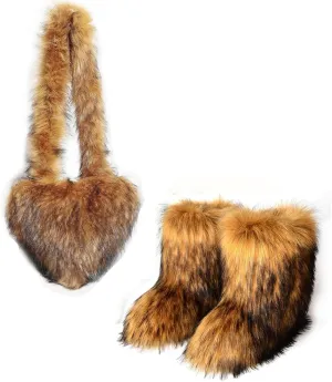 yamerbo Women's Heart Shaped Furry Shoulder Tote Bag Winter Faux Fur Mid-Calf Snow Boots set Y2K Girl Handbag Warm Snow Boots