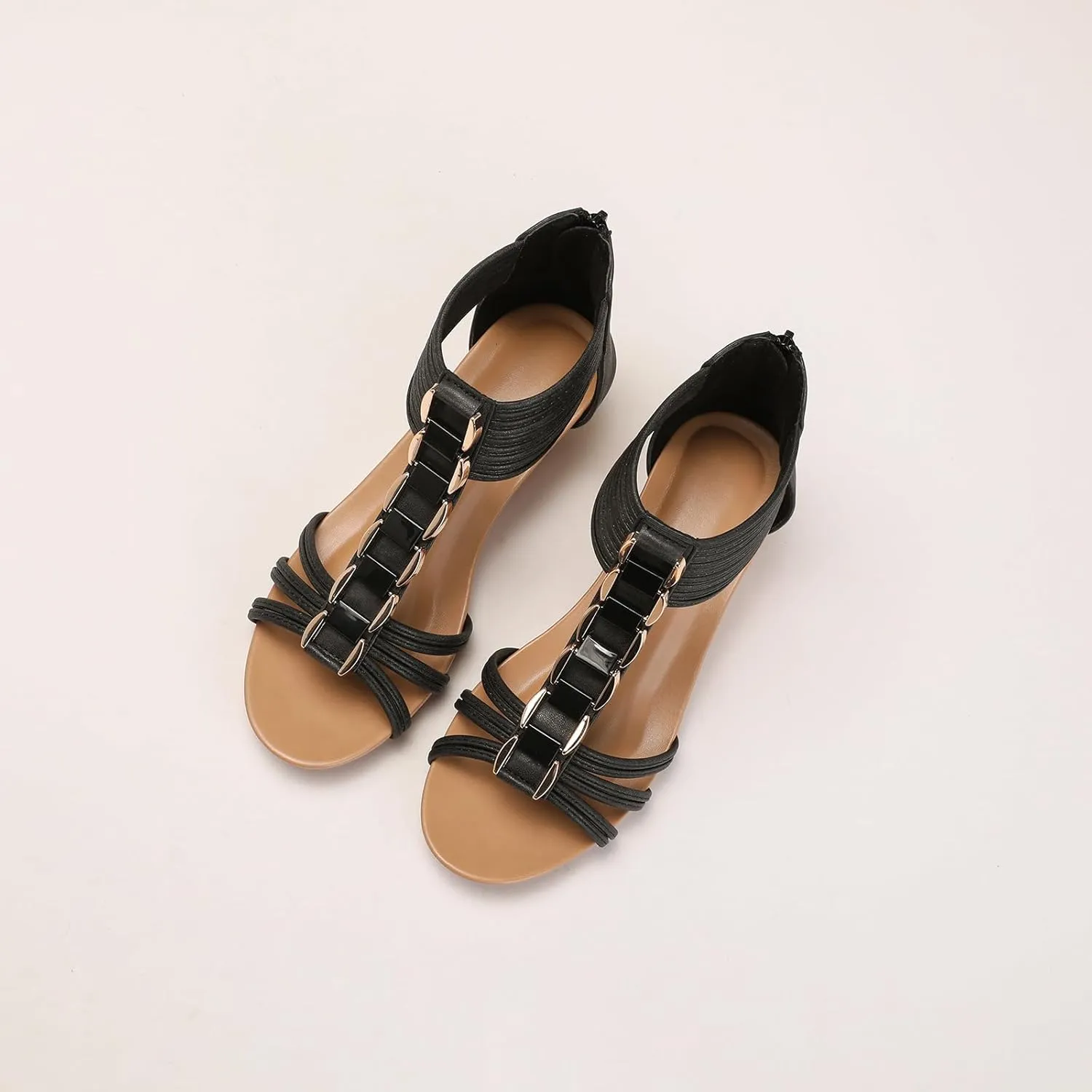 Yenktwei Women's Wedge Sandals Summer Comfort Open Toe Platform Bohemian Beach Sandals Zipper Back Shoes