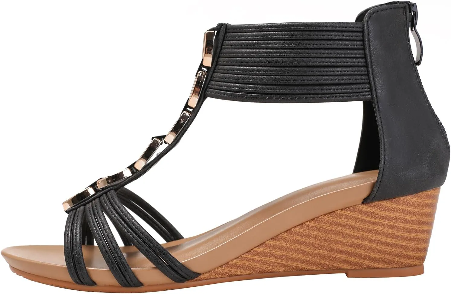 Yenktwei Women's Wedge Sandals Summer Comfort Open Toe Platform Bohemian Beach Sandals Zipper Back Shoes