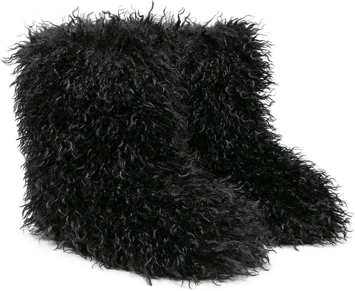 YESBOR Women's Curly Faux Fur Snow Boots Fluffy Fuzzy Furry Winter Outdoor Flat Booties