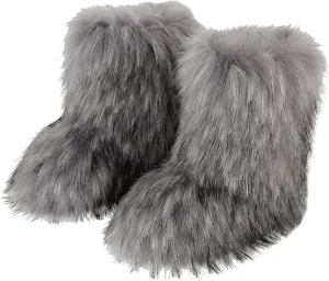 YESBOR Women's Winter Faux Fur Boots Round Toe Warm Fuzzy Fluffy Furry Snow Boots Flat Shoes