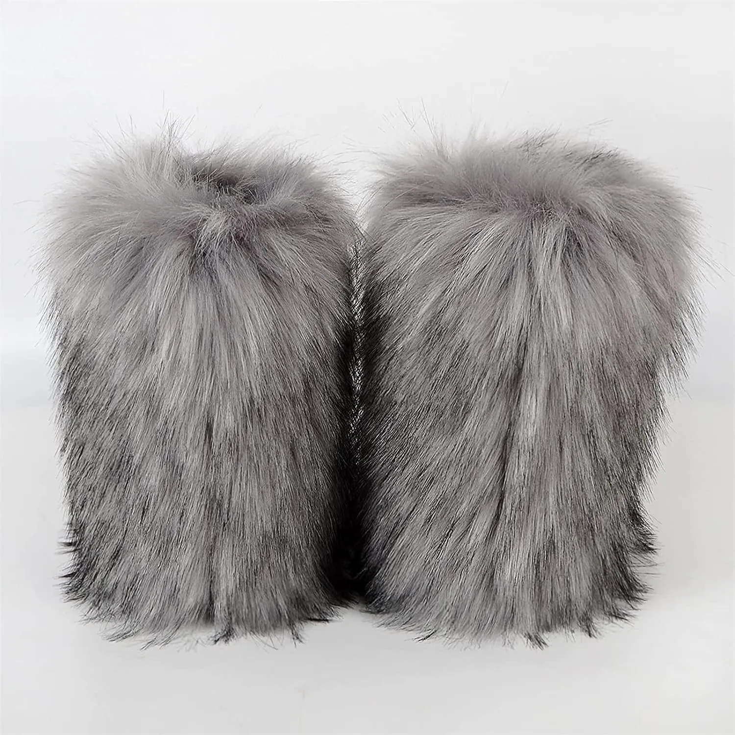 YESBOR Women's Winter Faux Fur Boots Round Toe Warm Fuzzy Fluffy Furry Snow Boots Flat Shoes