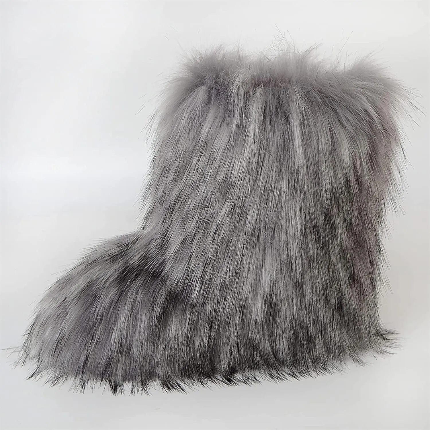 YESBOR Women's Winter Faux Fur Boots Round Toe Warm Fuzzy Fluffy Furry Snow Boots Flat Shoes