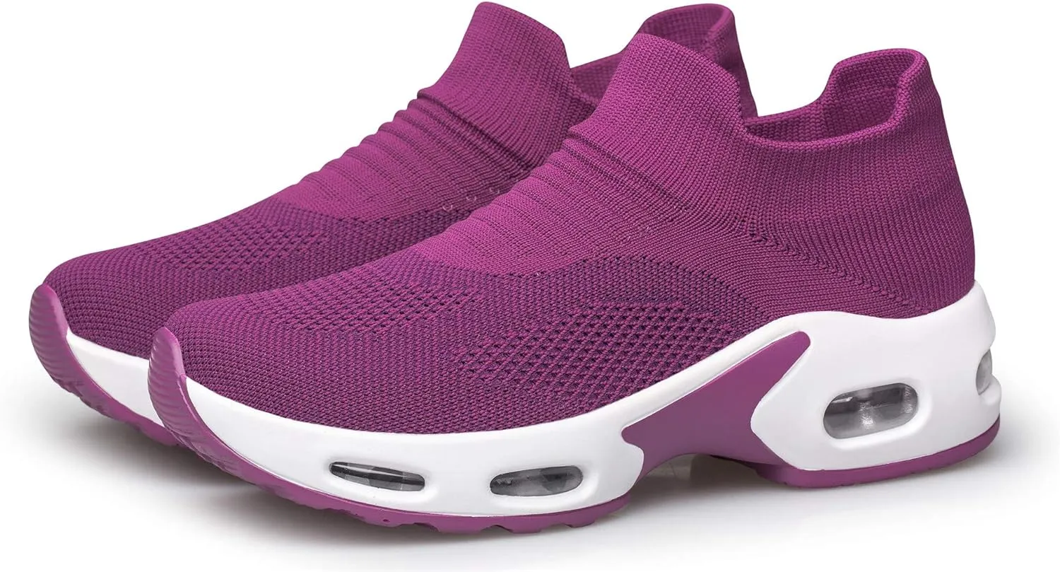 YHOON Women's Walking Shoes - Sock Sneakers Slip on Mesh Platform Air Cushion Athletic Shoes Work Nurse Comfortable