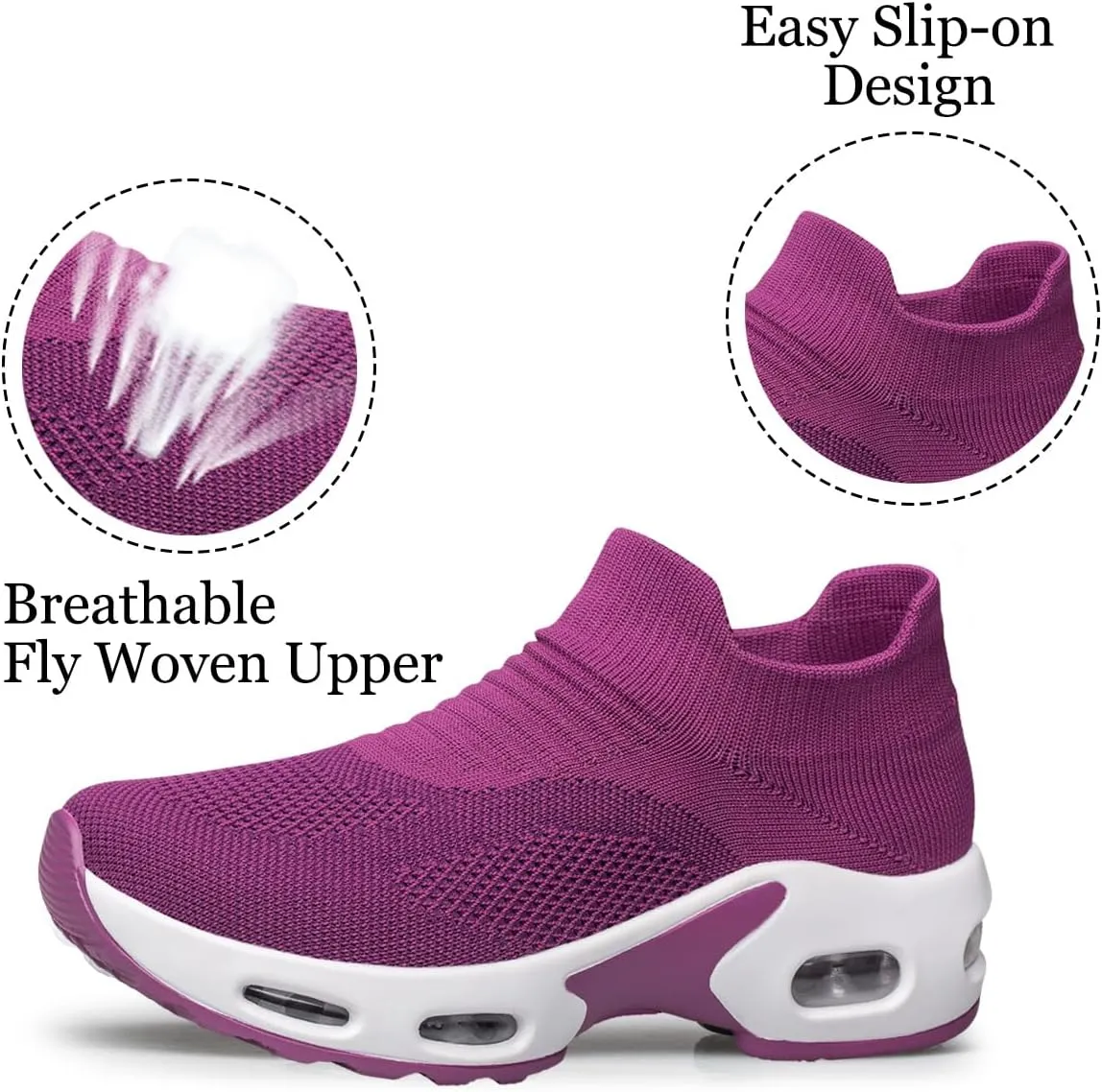 YHOON Women's Walking Shoes - Sock Sneakers Slip on Mesh Platform Air Cushion Athletic Shoes Work Nurse Comfortable