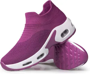 YHOON Women's Walking Shoes - Sock Sneakers Slip on Mesh Platform Air Cushion Athletic Shoes Work Nurse Comfortable