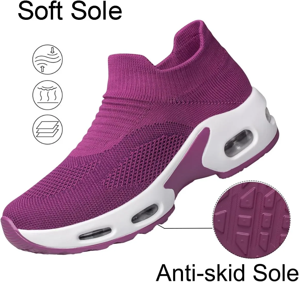 YHOON Women's Walking Shoes - Sock Sneakers Slip on Mesh Platform Air Cushion Athletic Shoes Work Nurse Comfortable