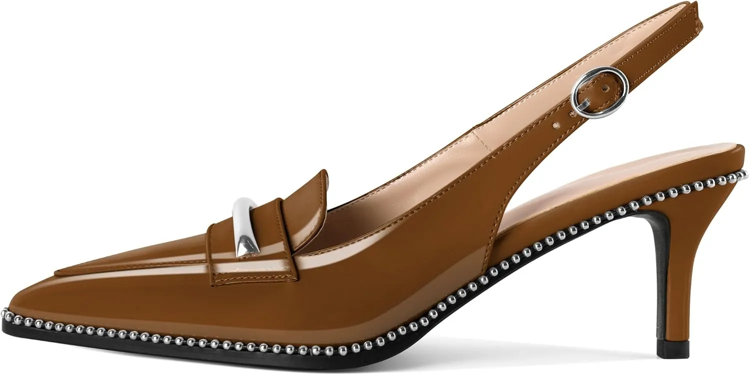 YODEKS Women's Slingback Heels Pointed Toe Low Heel 2.5" Loafers Shoes Size 5-13