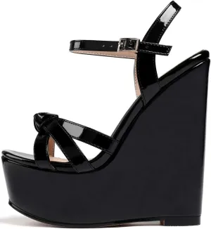 YODEKS Women's Wedge Heel Sandals Sexy Platform Open Toe Ankle Strap Fashion Mary Jane Summer Dress Patent Leather Sandals
