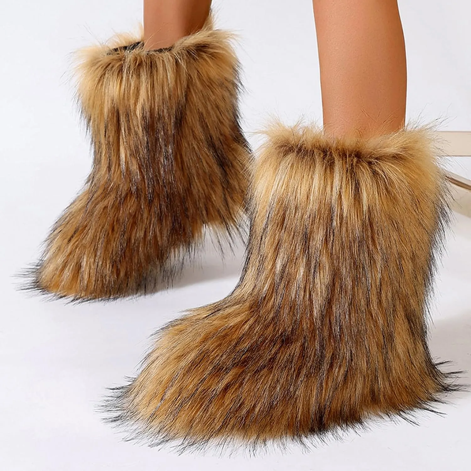 YXCFEWD Fur Boots for Women Winter Fluffy Furry Boots for Girls Flat Heel Snow Boots