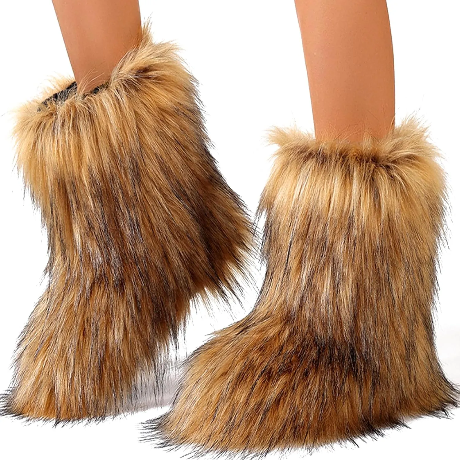 YXCFEWD Fur Boots for Women Winter Fluffy Furry Boots for Girls Flat Heel Snow Boots