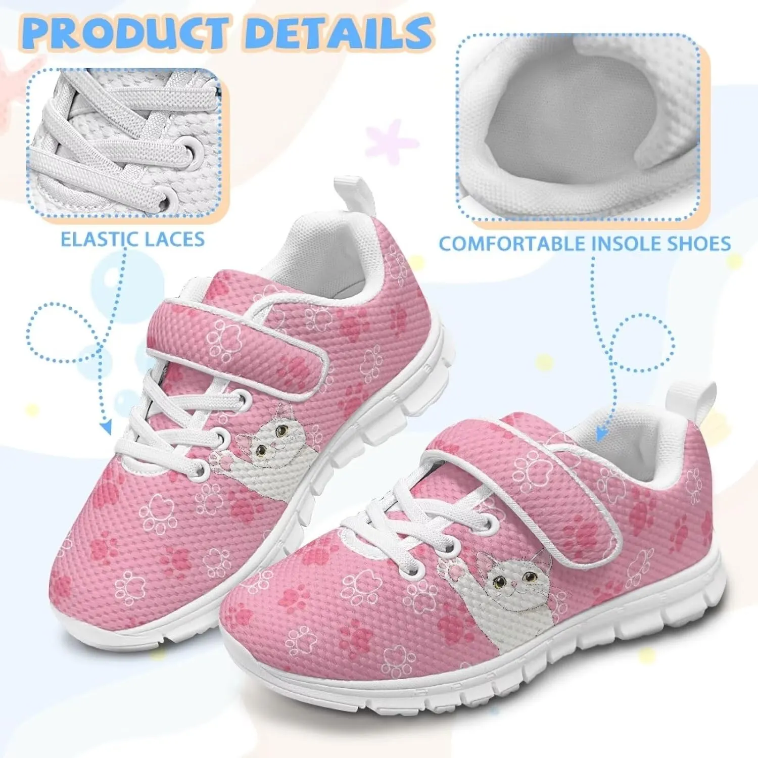 Yzaoxia Unisex Kids Sneakers Hook and Loop Boys Girls Walking Shoes