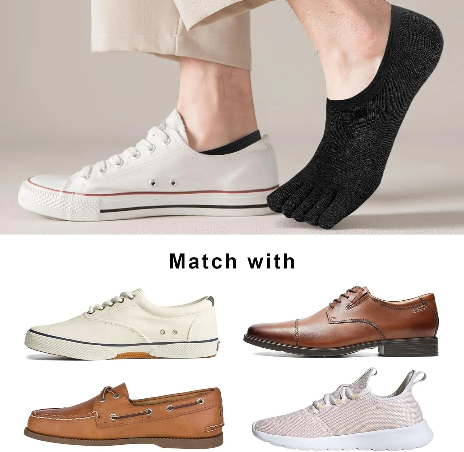 ZAKASA No-Show Toe Socks Men: Five Finger Socks Invisible Liner Low Cut for Running Loafers Athletic Shoes