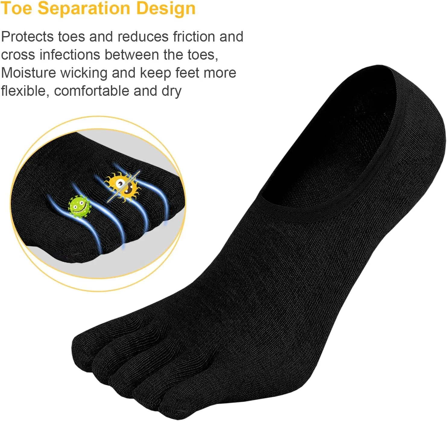 ZAKASA No-Show Toe Socks Men: Five Finger Socks Invisible Liner Low Cut for Running Loafers Athletic Shoes