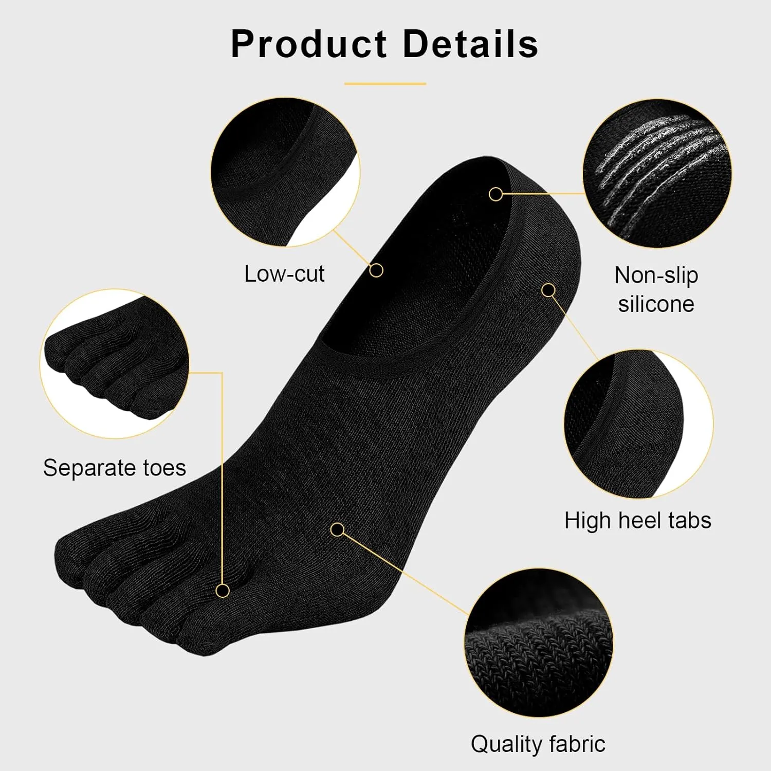 ZAKASA No-Show Toe Socks Men: Five Finger Socks Invisible Liner Low Cut for Running Loafers Athletic Shoes