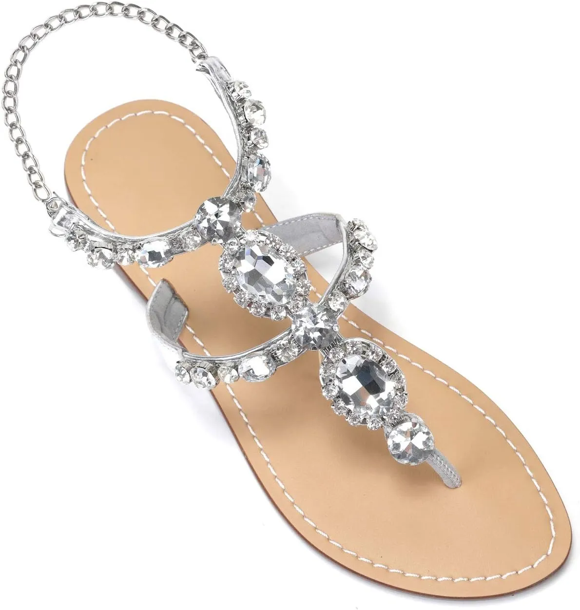 ZhuLinFeng Women'S Rhinestone Gladiator Sandals Flat Wedding Sandals Gem Pearl Sparkling Bridal Bridesmaid Sandals Blue Bohemian Sandals
