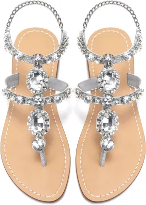 ZhuLinFeng Women'S Rhinestone Gladiator Sandals Flat Wedding Sandals Gem Pearl Sparkling Bridal Bridesmaid Sandals Blue Bohemian Sandals