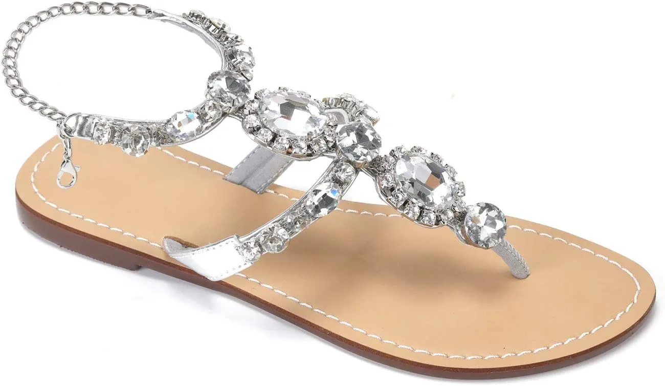 ZhuLinFeng Women'S Rhinestone Gladiator Sandals Flat Wedding Sandals Gem Pearl Sparkling Bridal Bridesmaid Sandals Blue Bohemian Sandals