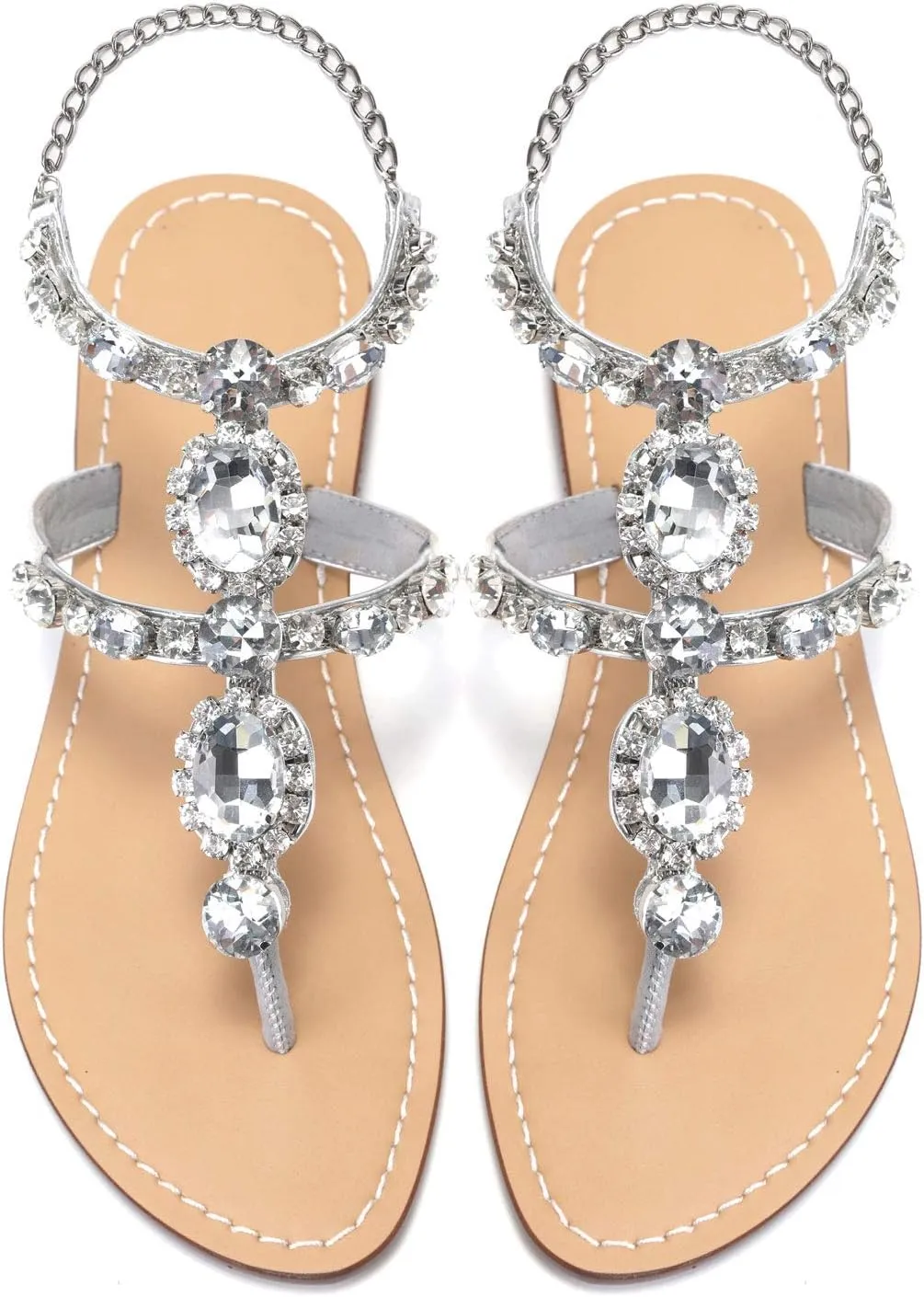 ZhuLinFeng Women'S Rhinestone Gladiator Sandals Flat Wedding Sandals Gem Pearl Sparkling Bridal Bridesmaid Sandals Blue Bohemian Sandals