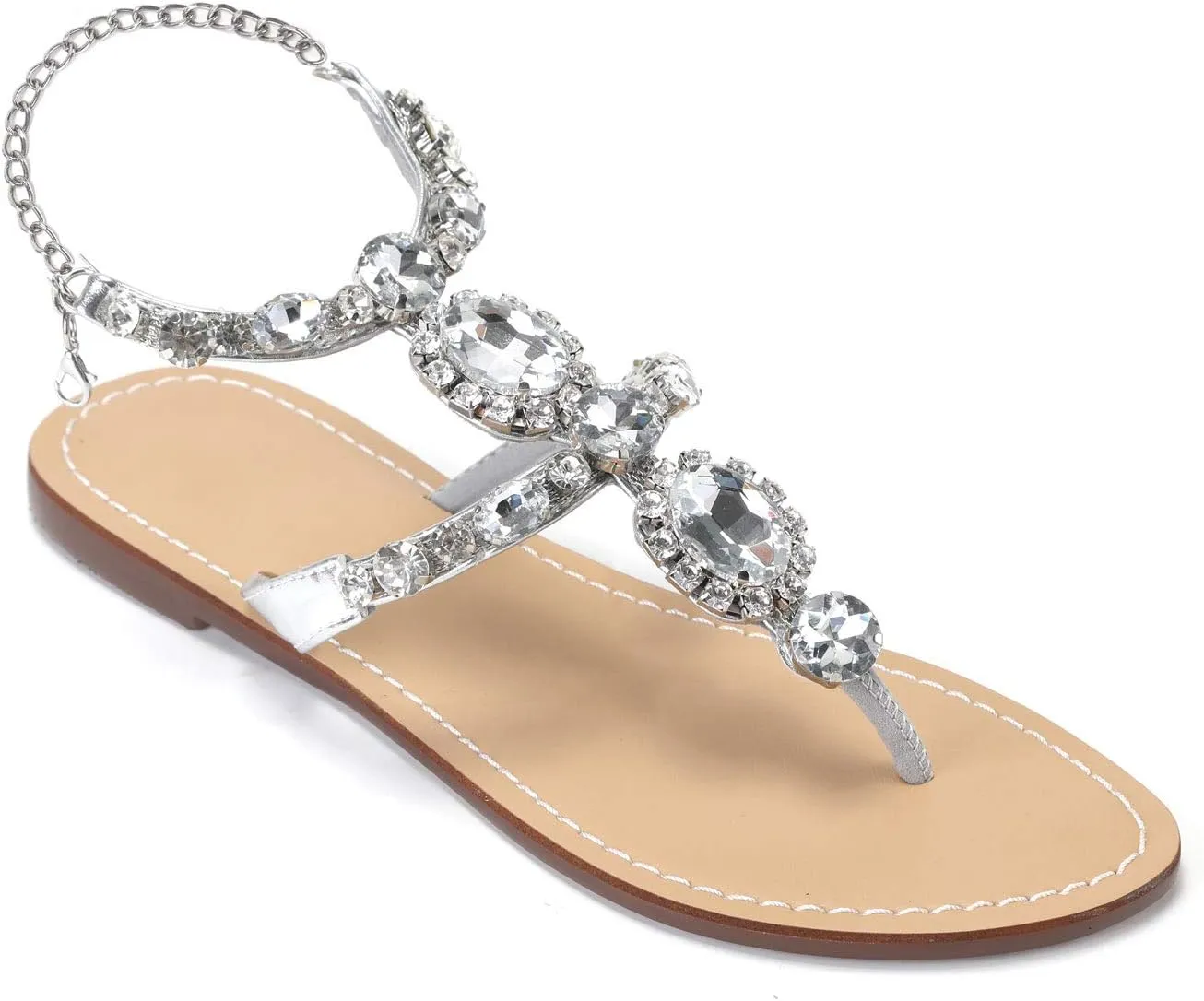 ZhuLinFeng Women'S Rhinestone Gladiator Sandals Flat Wedding Sandals Gem Pearl Sparkling Bridal Bridesmaid Sandals Blue Bohemian Sandals