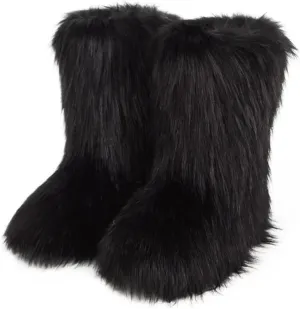 ZOSCGJMY Faux Fur Boots for Women Fuzzy Fluffy Furry Round Toe Suede Winter Snow Boots Flat Shoes