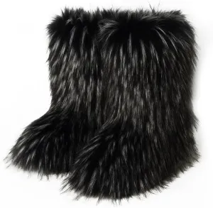 ZOSCGJMY Faux Fur Boots for Women Fuzzy Fluffy Furry Round Toe Suede Winter Snow Boots Flat Shoes