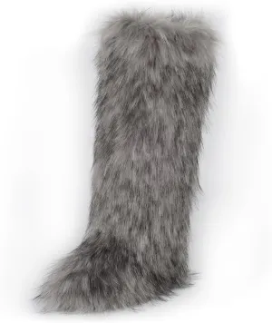 ZSGYCHCY Women's Faux Fur Boots Winter Fluffy Warm Furry Flat Shoes Snow Knee-High Boots