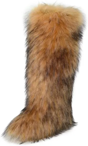 ZSGYCHCY Women's Faux Fur Boots Winter Fluffy Warm Furry Flat Shoes Snow Knee-High Boots