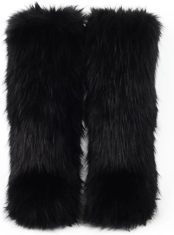 ZSGYCHCY Women's Faux Fur Boots Winter Fluffy Warm Furry Flat Shoes Snow Knee-High Boots