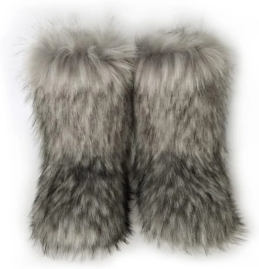 ZSGYCHCY Women's Faux Fur Boots Winter Fuzzy Fluffy Warm Furry Snow Boots Flat Shoes