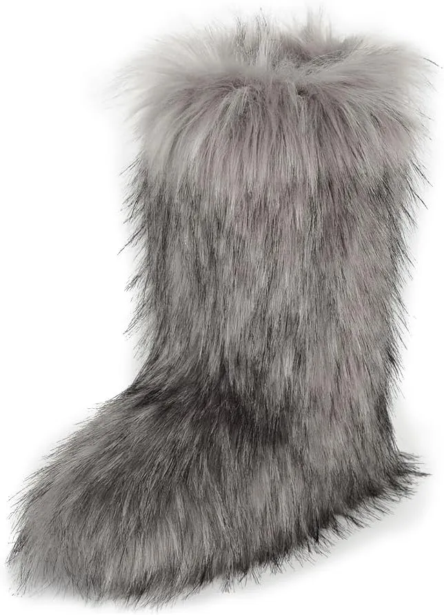 ZSGYCHCY Women's Faux Fur Boots Winter Fuzzy Fluffy Warm Furry Snow Boots Flat Shoes