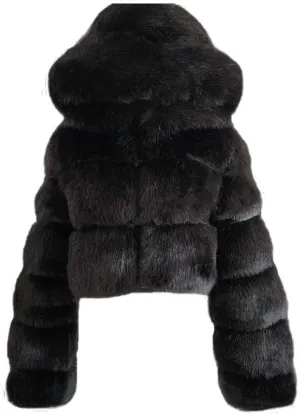 ZYXTIM Womens Hooded Faux Fur Coat Shearling Fluffy Fuzzy Shaggy Cropped Jackets Oversize Fuzzy Warm Winter Coat Outerwear
