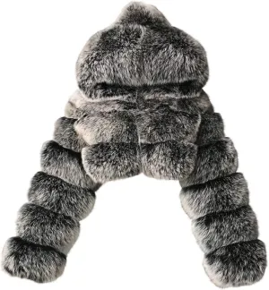 ZYXTIM Womens Hooded Faux Fur Coat Shearling Fluffy Fuzzy Shaggy Cropped Jackets Oversize Fuzzy Warm Winter Coat Outerwear